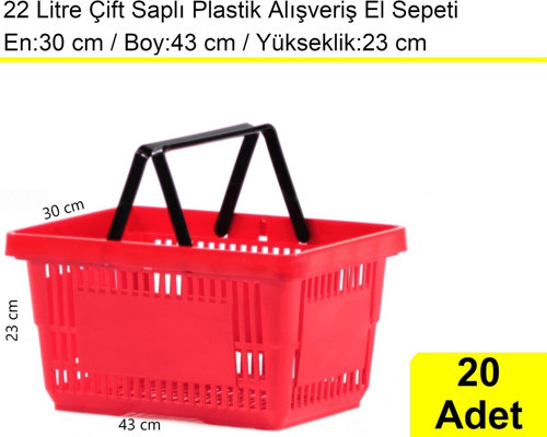 Plastik Market Alışveriş El Sepeti 22 Litre Kırmızı 20'li Koli