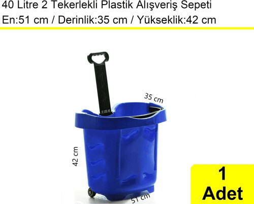 Tekerlekli Plastik Market Alışveriş El Sepeti 40 Litre Mavi