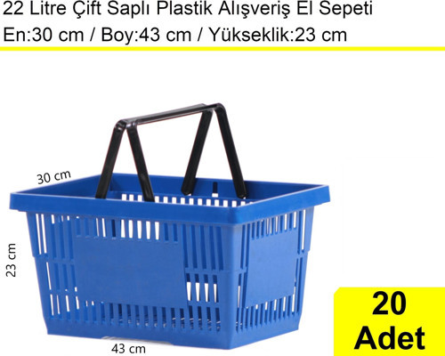 Plastik Market Alışveriş El Sepeti 22 Litre Mavi 20'li Koli