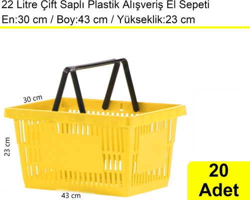 Plastik Market Alışveriş El Sepeti 22 Litre Sarı 20'li Koli