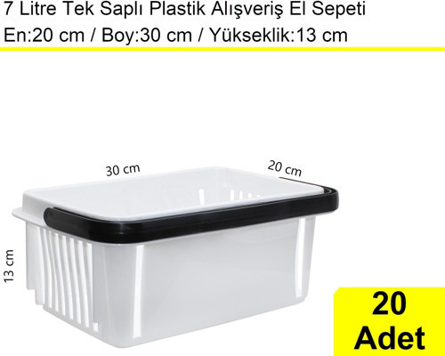 Plastik Kozmetik Alışveriş El Sepeti 7 Litre Beyaz 20'li Koli
