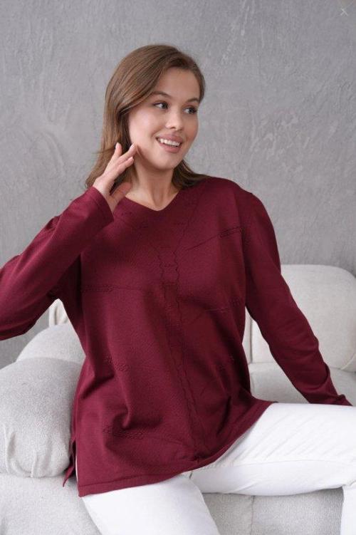 Kadın Anne Esnek Yumuşak Dokulu V Yaka İnce Triko Kazak