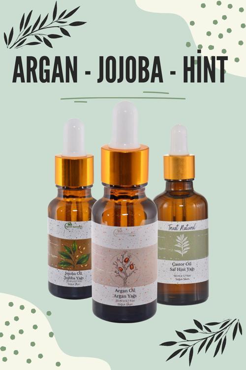 Argan Yağı - Jojoba Yağı - Hint Yağı Üçlü Saç ve Cilt Bakım Seti