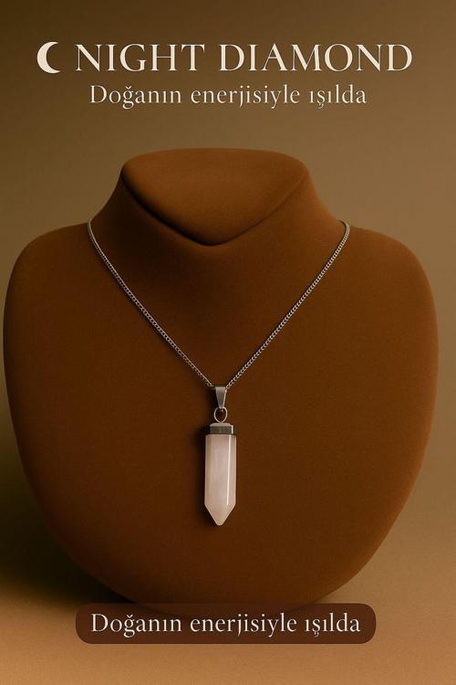 Kadın Kolye Kuvars Doğal Taş Zincirli Kolye