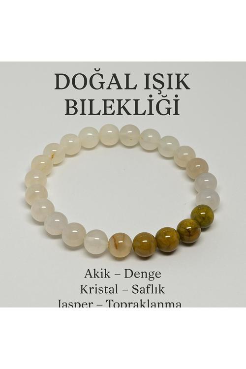 Doğal Akik Ve Kristal Doğal Işık Sağlayan Bileklik | Akik Ve Kristal Taşı
