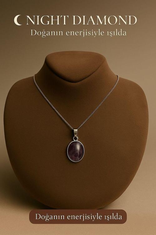 Kadın Kolye Ametis Doğal Taş Zincirli Kolye