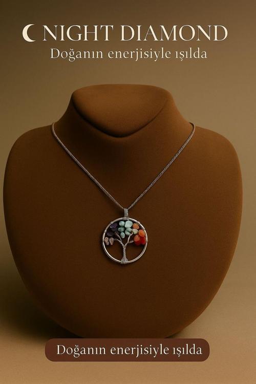 Kadın Kolye Çakra Doğal Taş Zincirli Kolye