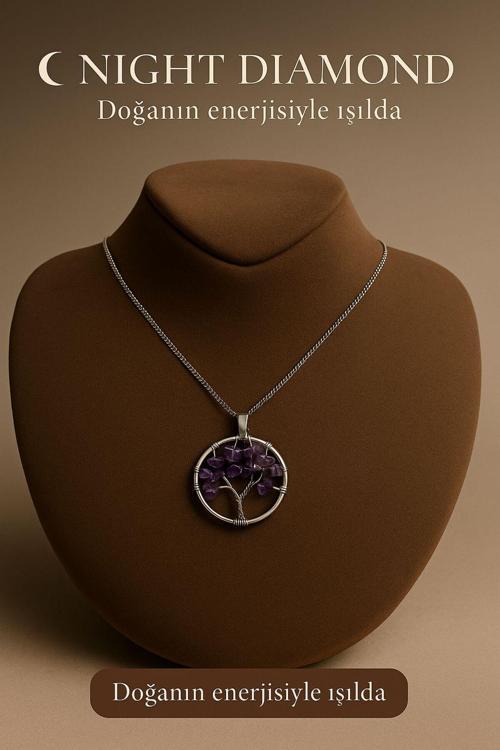 Kadın Kolye Ametis Doğal Taş Zincirli Kolye