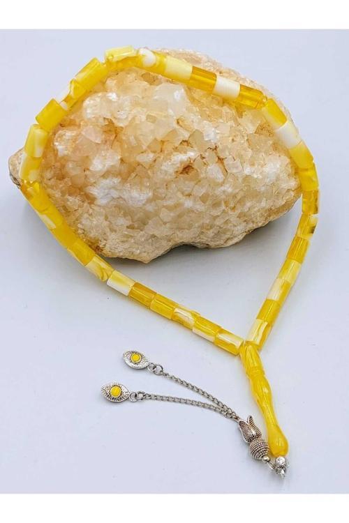 Kapsül Kesim Sarı Beyaz Hareli Beyrut Alpaka Püsküllü Tespih