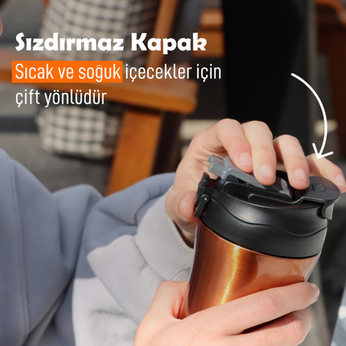 400 ml Paslanmaz Çelik Termos Mug, Çift İşlevli Sızdırmaz kapaklı, Bakır SI232021