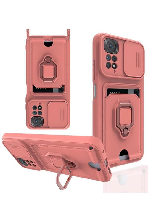 Xiaomi Redmi Note 11 Kılıf Zuma Kartvizitli Yüzüklü Silikon - Pembe-(5796)