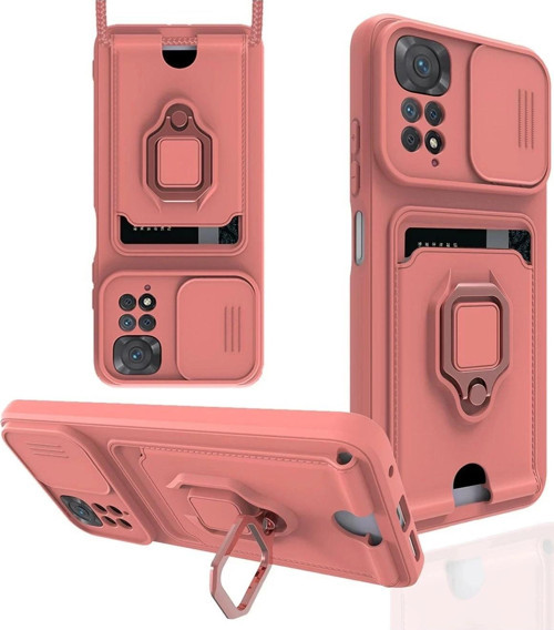 Xiaomi Redmi Note 11 Kılıf Zuma Kartvizitli Yüzüklü Silikon - Pembe-(5796)