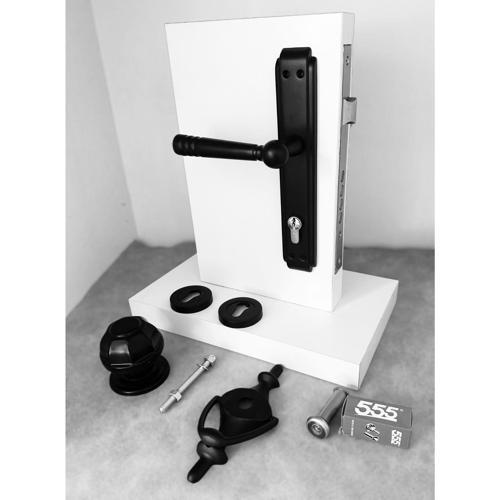 Hanedan Mat Siyah Aynalı Çelik Kapı Kolu Sol Basar Tokmak Tak Tak Dürbün Rozet Set