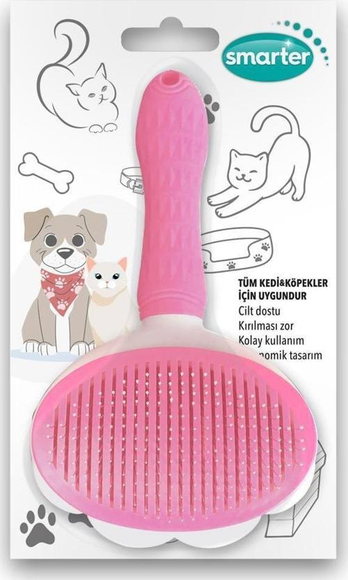 TÜY TOPLAYICI OTOMATİK TEMİZLENEN TUŞLU TARAK FIRÇA KEDİ ( PEMBE )