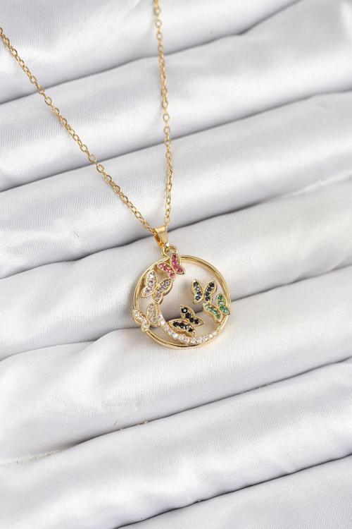 Zincir Gold Renk Zirkon Taşlı Kelebekli Kadın Kolye - EBJ251025W38297