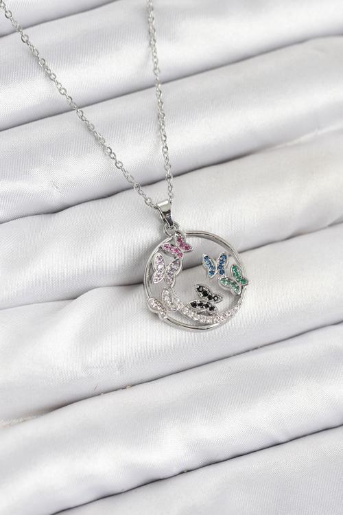 Zincir Gümüş Renk Zirkon Taşlı Kelebekli Kadın Kolye - EBJ251025W38296