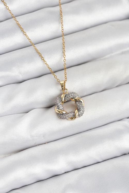Zincir Gold Renk Zirkon Taşlı Sarmal Model Kadın Kolye - EBJ251025W38300
