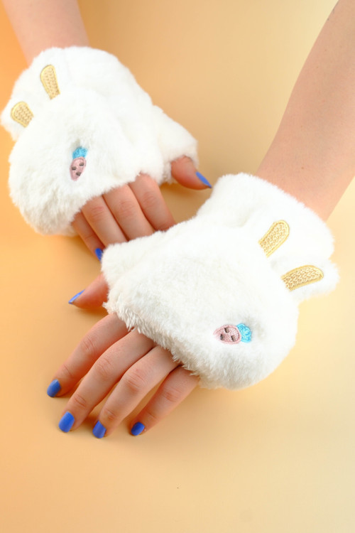 Peluş Kürk Örgü Eldiven Peluş Parmaksız Eldiven