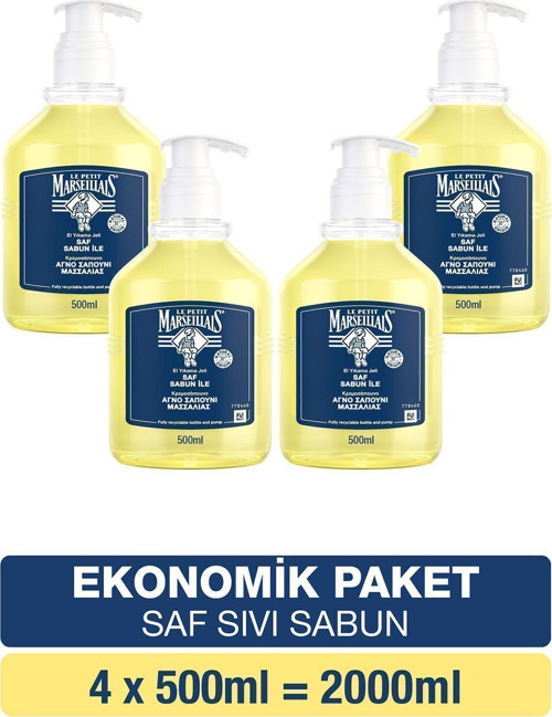 Saf Sıvı Sabun 500 ml X4 Ekonomik Paket
