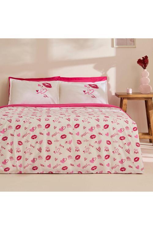 Luvio %100 Pamuk Çift Kişilik Nevresim Takımı Pembe