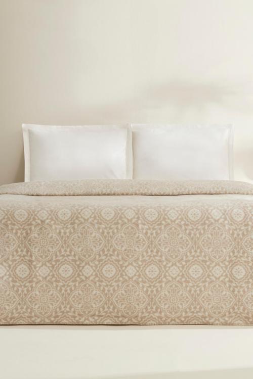 Ansel Çift Kişilik Akrilik Battaniye Açık Kahve