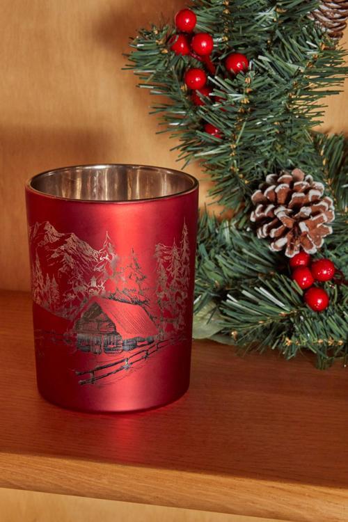 New Year Yılbaşı Helena Kırmızı Cam Mumluk 10X12,5 Cm