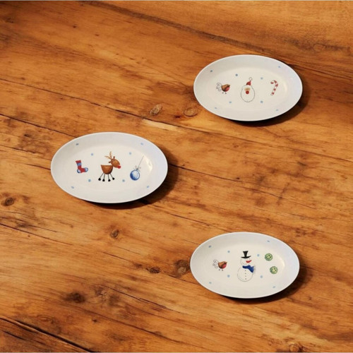 Kardan Adam, Noel Baba Ve Geyik Desenli Mini Sunum Tabakları 3'Lü Takım