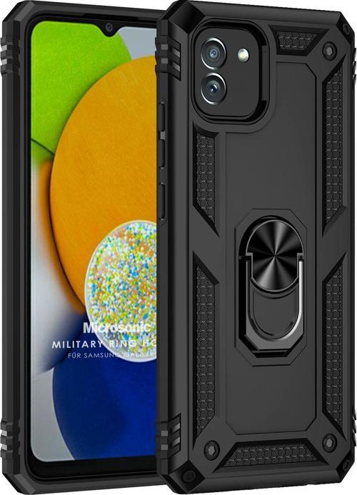 Samsung Galaxy A03 Kılıf Military Ring Holder Siyah