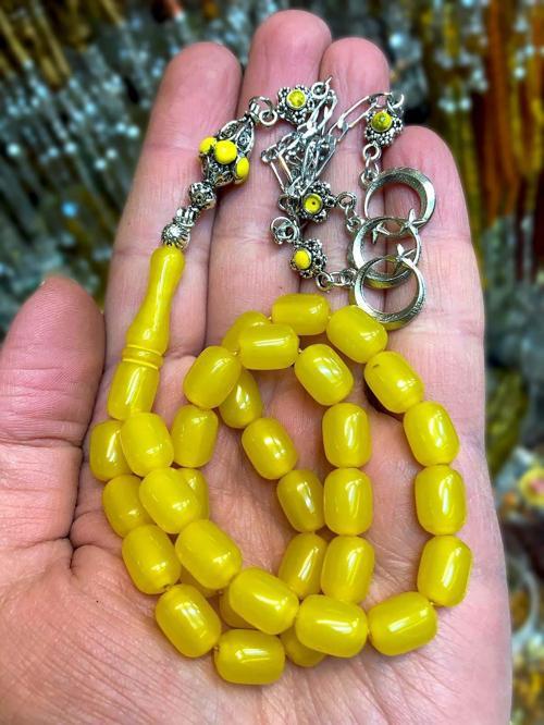 Mine Taş Püsküllü Sarı Renk Toz Kehribar Tesbih