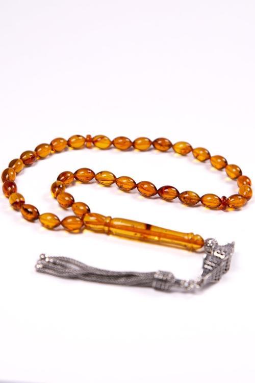 Gümüş Püsküllü Bilek Boy Arpa Tane Damla Kehribar Tesbih