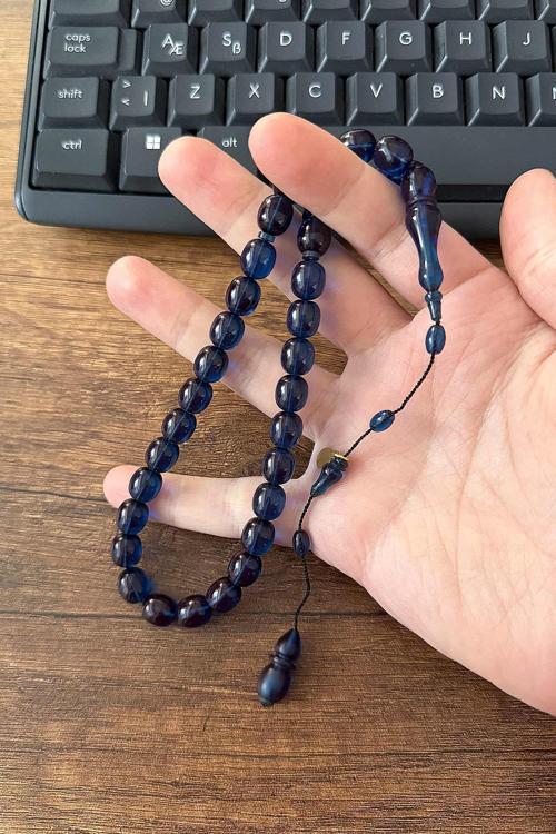 Mehmet Hızarcı İmzalı Tombul Mavi Ateş Kehribar Tesbih