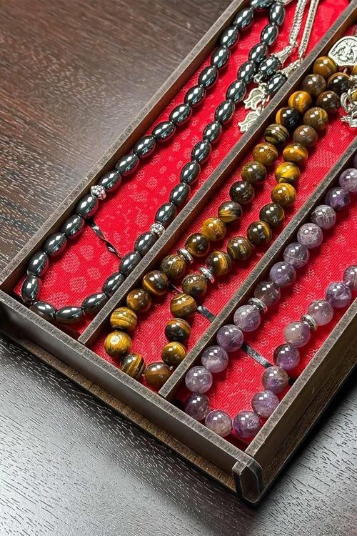 Kaplan Gözü Ametist Hematit 3'lü Doğal Taş Tesbih Seti