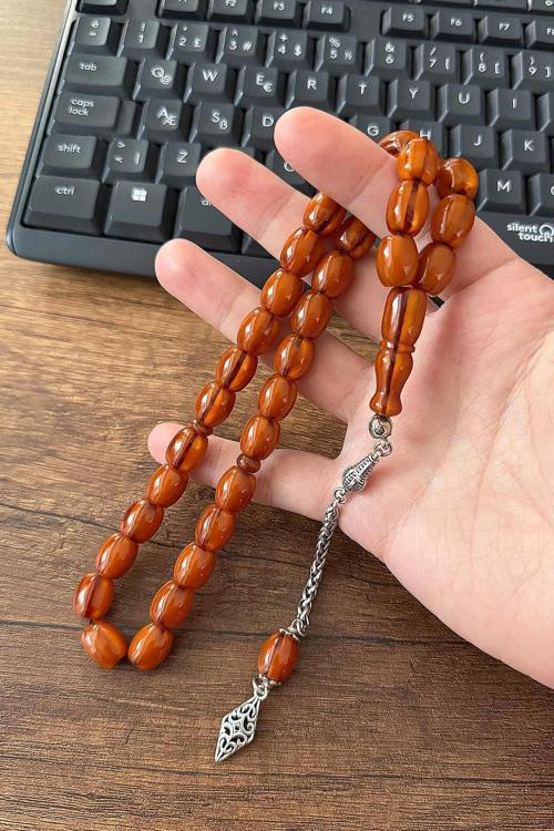 Özel Eskitme Model Fıçı Sıkma Kehribar Tesbih