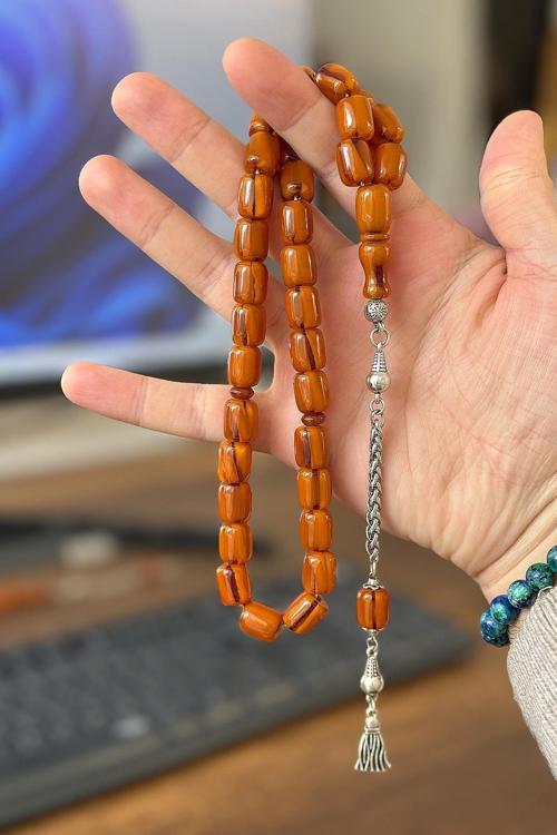 Özel Eskitme Model Kapsül Sıkma Kehribar Tesbih