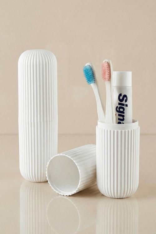 Beyaz - Seyahat Tipi Diş Fırçası, Makyaj Malzemesi Saklama Kabı, Çok Amaçlı Aksesuar Organizeri