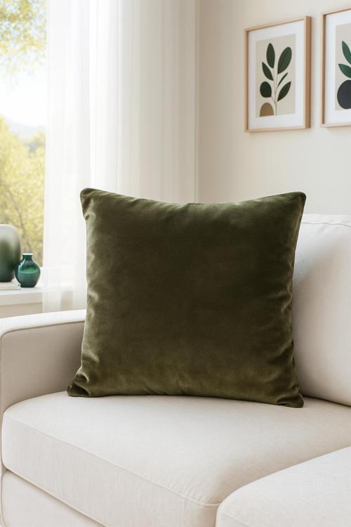 Düz Kadife Kırlent Kılıfı Haki V1 50x50