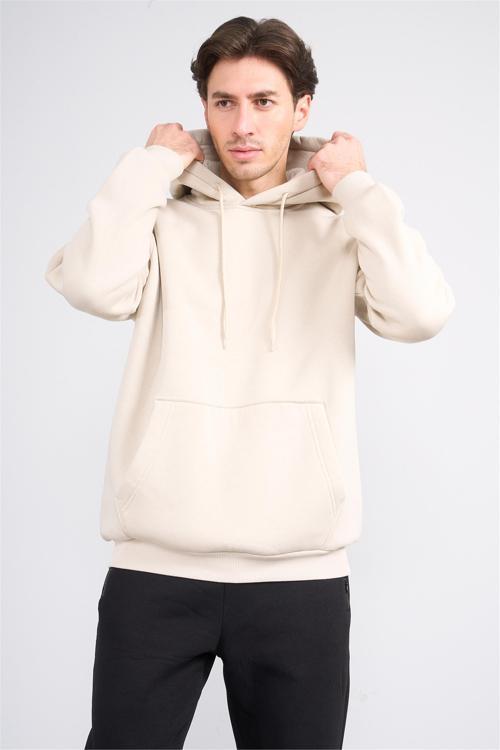 Çetinkaya Mentality 3035 3 İp Kapşonlu Vizon Sweatshirt