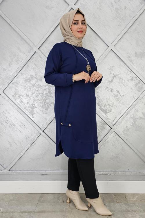 KADIN KOLYE VE DÜĞME DETAYLI TESETTÜR TUNİK