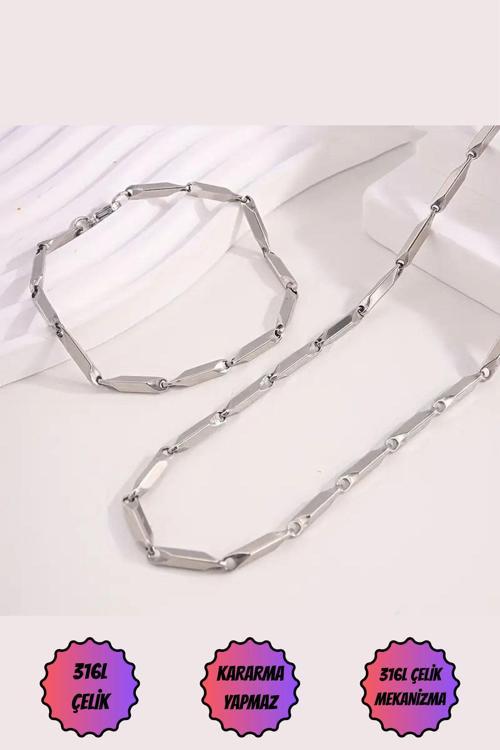 Çelik Melon Zincir Erkek Kolye Ve Bileklik Set Kararmaz Çelik Kolye Çelik Zincir Kolye