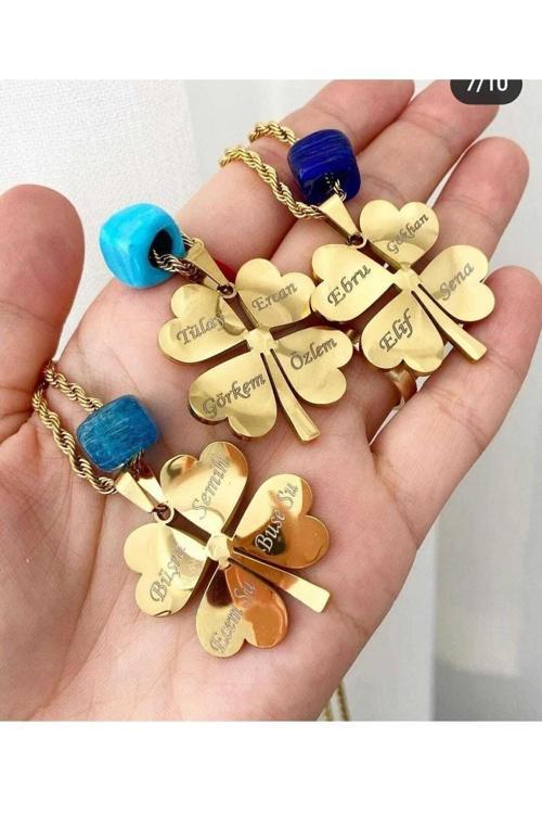 Çelik İsimli Yonca Kolye Burgu Zincirli Yonca Kolye 60 Cm Kararma Yapmaz Ahşap Kutulu