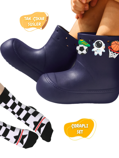 Lacivert Erkek Çocuk Yağmur Botu & Çorap Set