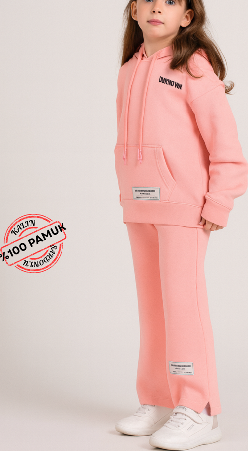 Pembe %100 Pamuk Şardonlu Kız Çocuk Eşofman Takım