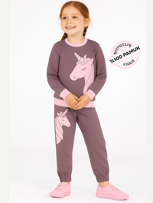 Unicorn 3d Lila Kız Çocuk Eşofman Takım