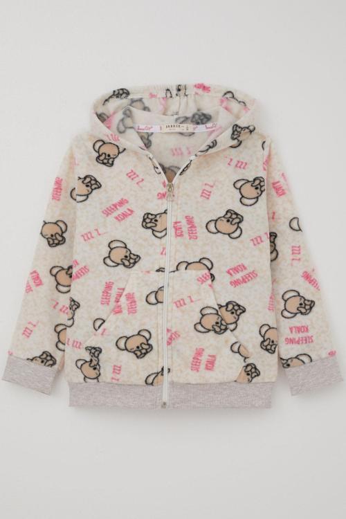 Kız Bebek Hırka Sevimli Uykucu Koala Desenli 9 Ay 3 Yaş Bej Melanj