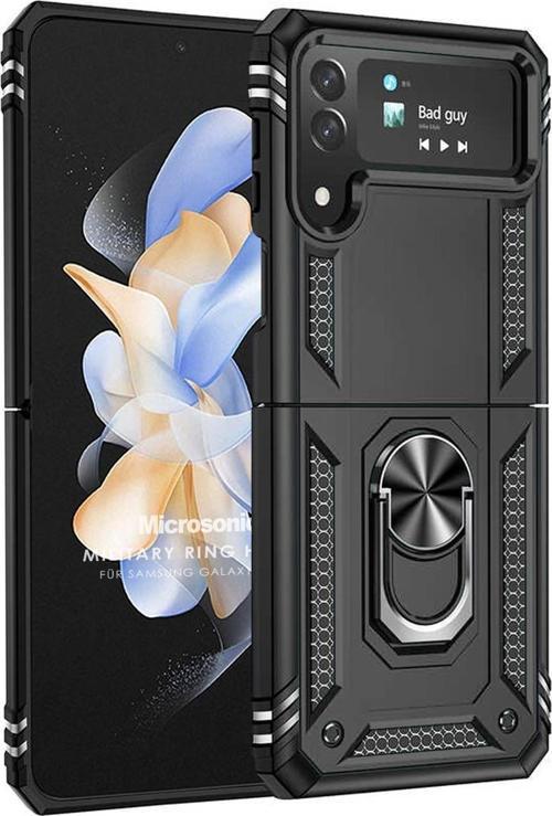 Samsung Galaxy Z Flip 4 Kılıf Military Ring Holder Siyah