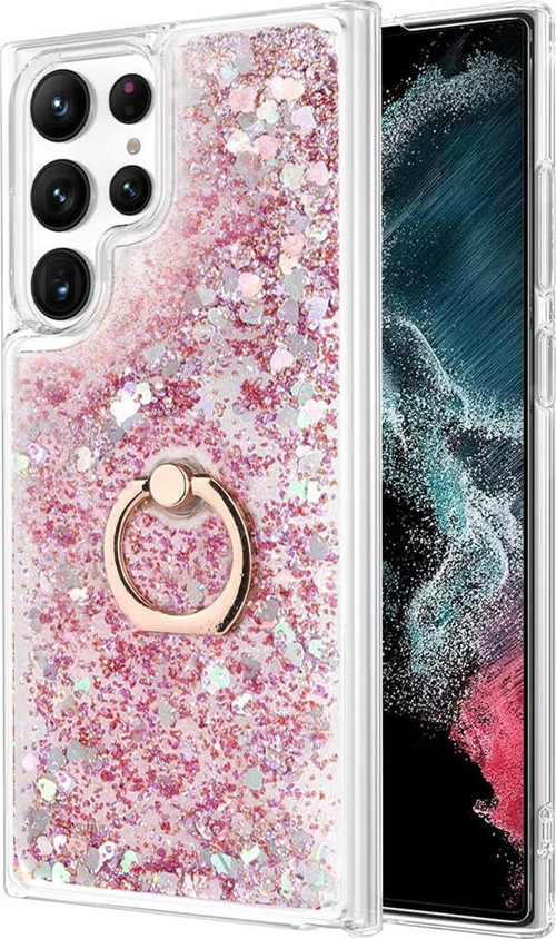Samsung Galaxy S22 Ultra Kılıf Glitter Liquid Holder Pembe