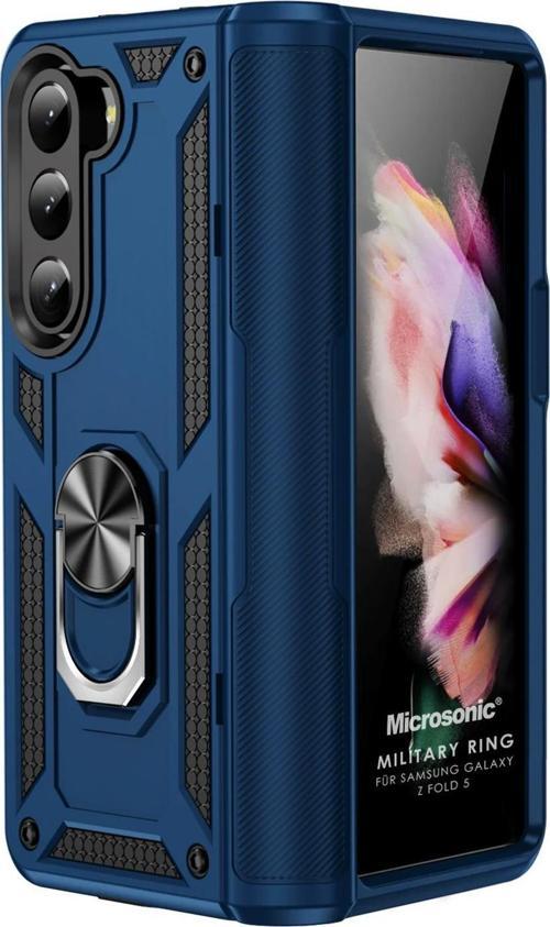 Samsung Galaxy Z Fold 5 Kılıf Military Ring Holder Lacivert