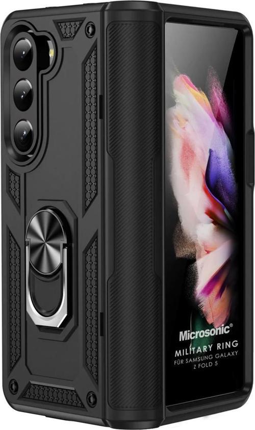 Samsung Galaxy Z Fold 5 Kılıf Military Ring Holder Siyah