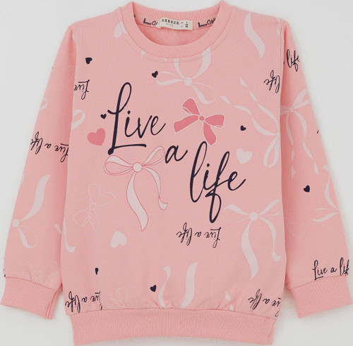 Kız Çocuk Sweatshirt Fiyonk & Kalp Baskılı 3-8 Yaş Pembe