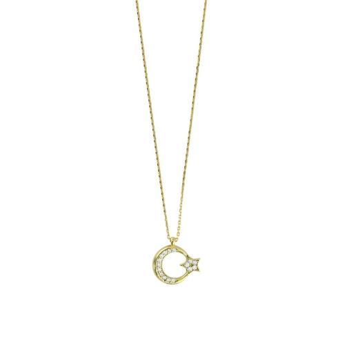 14 Ayar Altın Ayyıldız Kolye - 0198028